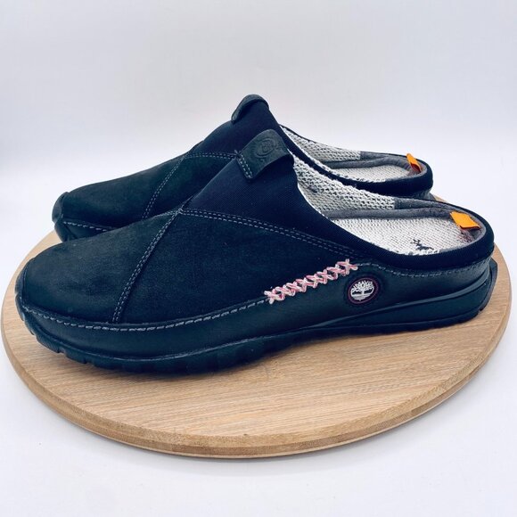 Timberland Smartwool Shoes Womens 8 Black Leather Slip On Mules Wool Lined - Picture 6 of 11